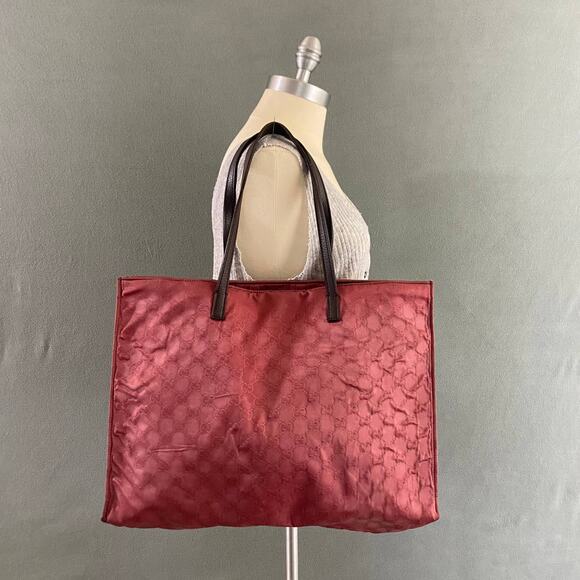 GUCCI Light Red Nylon Embossed Tote Bag Project Piece 355729 467891 Princy - Picture 1 of 16
